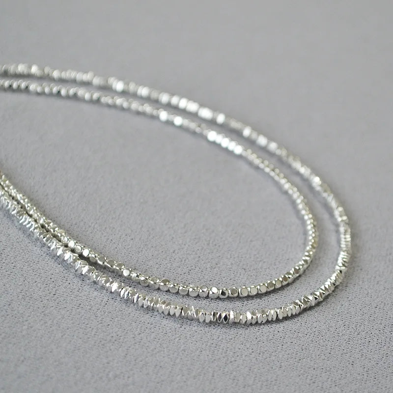 Minimalist Faceted Bead Choker Necklace Adjustable Minimalist Sparkle Silver Beaded Choker for Women Layering Jewelry
