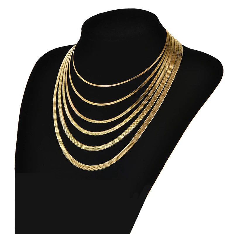 High Quality Stainless Steel Blade Flat Snake Chain 18K Gold Plated Necklaces for Men Women Europe & America Style Gift
