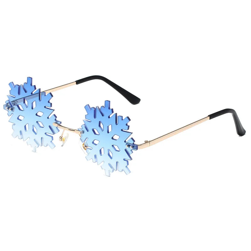 Stock Trendy Christmas Snow Shape Funny Party Sunglasses UV400 Protection PC Frame Acrylic Lenses Multi-Color Unisex Rimless