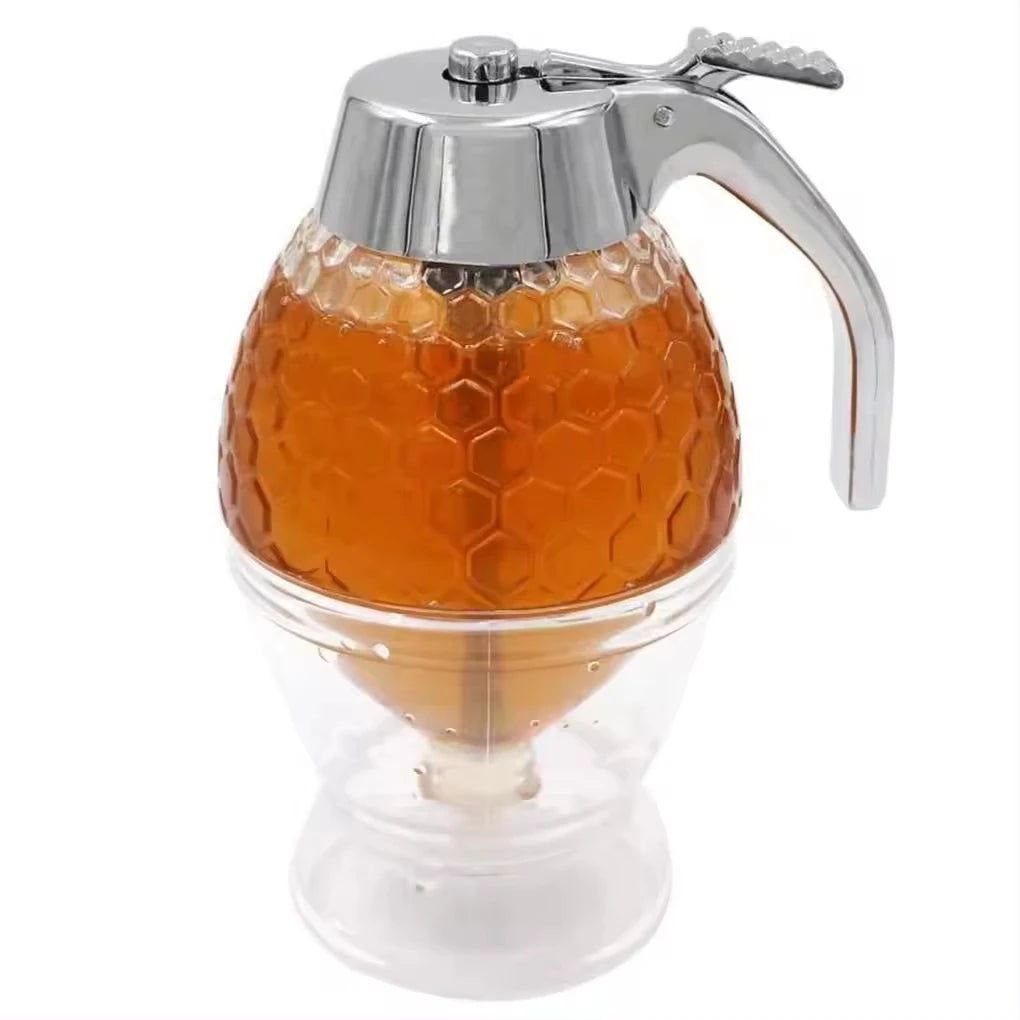 Honey Dispenser Pot Container Cup Juice Syrup Kettle Kitchen Bee Drip Rack Stand Portable Storage Pot Transparent Container