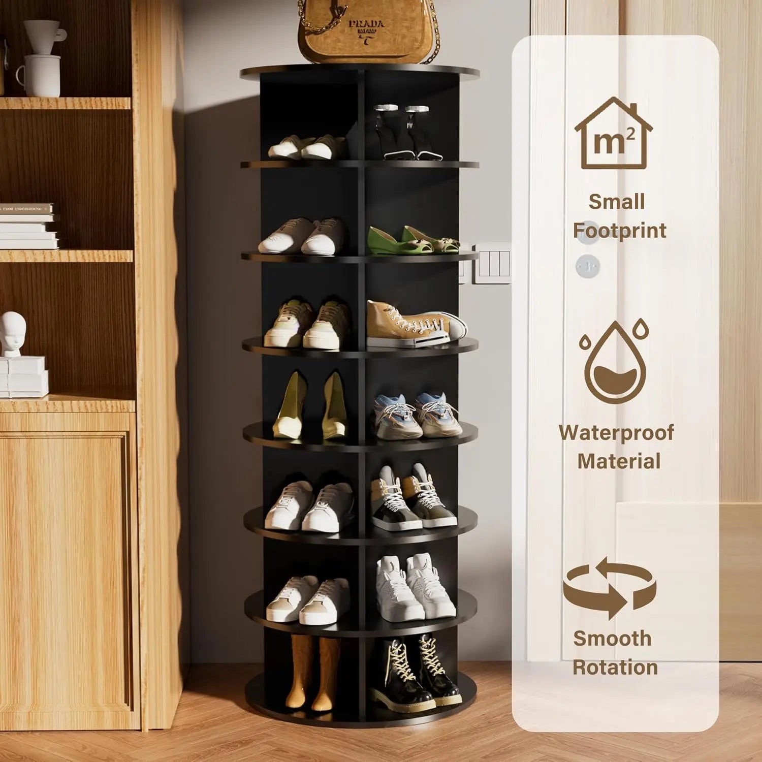 7 Tier Shoe Display 360 Shoe Rack Lazy Susan Rotating Shoe Rack Tower for Home Black