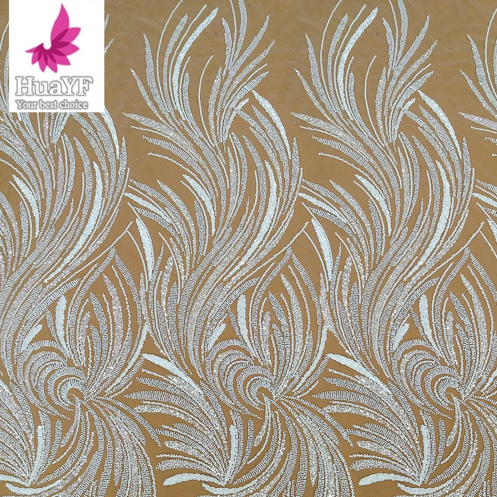 HY2985 High Quality Nigeria 3D Luxury Beaded Sequins Lace Fabric for Evening Dresses