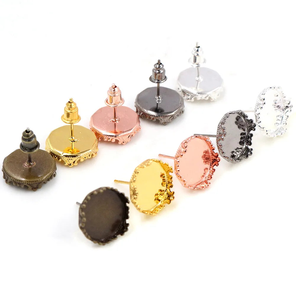 10pcs 12mm Earring Studs Blank Base Fit 12mm Glass Cabochons Earrings Bezel Trays DIY Jewelry Making Findings Supplies