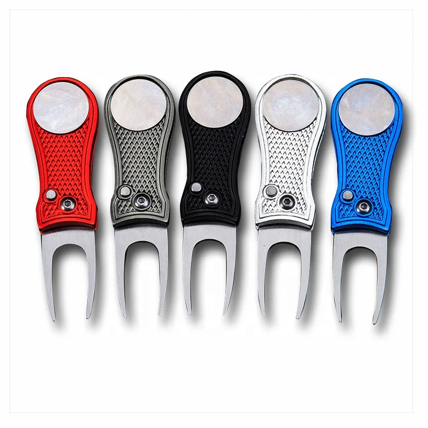 Metal Golf Divot Tool Pitch Fork with Magnetic Ball Marker