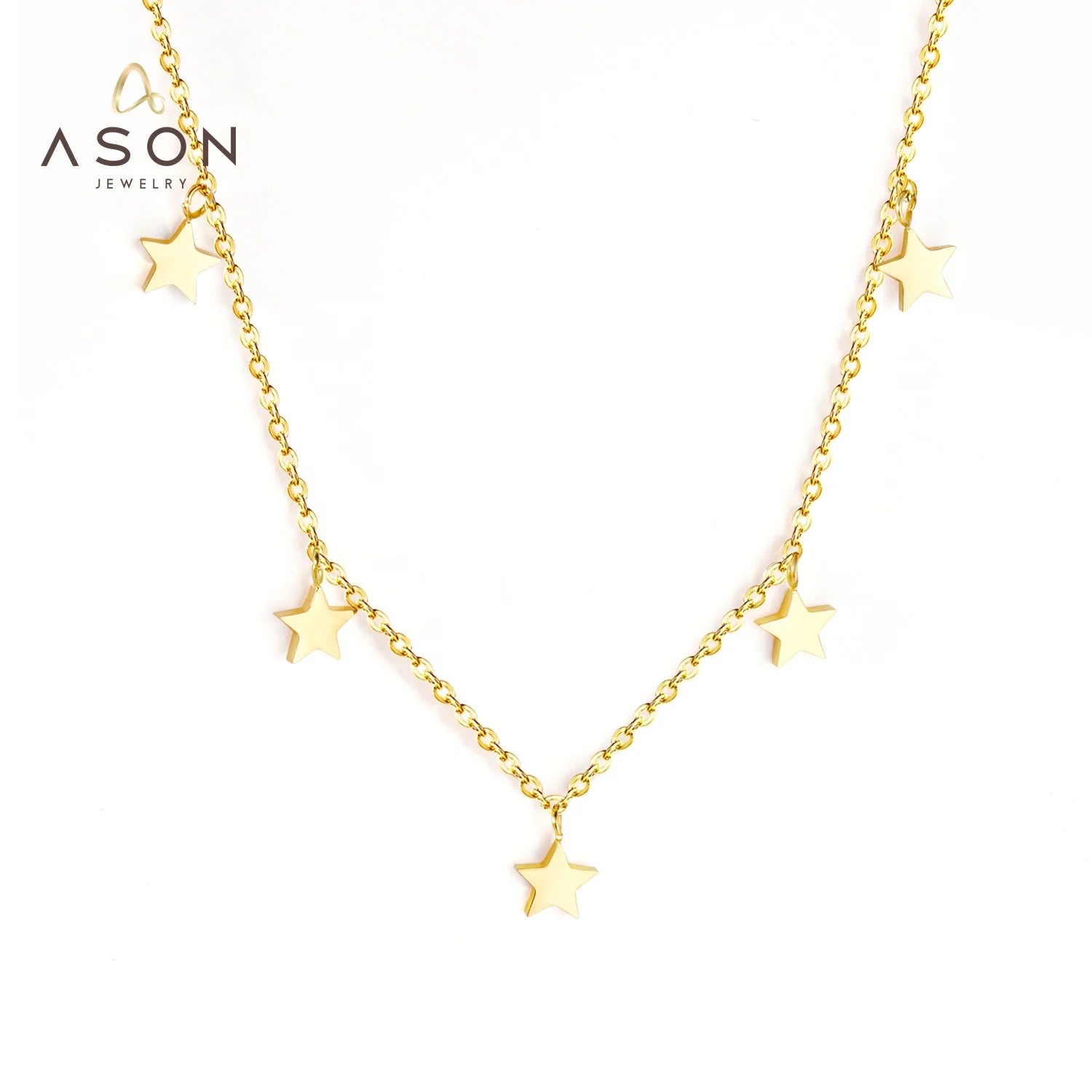 Ason Wholesale New Fashion Charm Chain Necklace Jewelry Stainless Steel 18k Gold Plated Simple Star Pendant Necklace for Women
