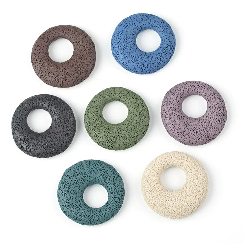 Colored Aromatherapy Lava Round Donut Charm 50mm Circle Peace Buckle Volcanic Rock Lava Stone Pendant for Necklace Making
