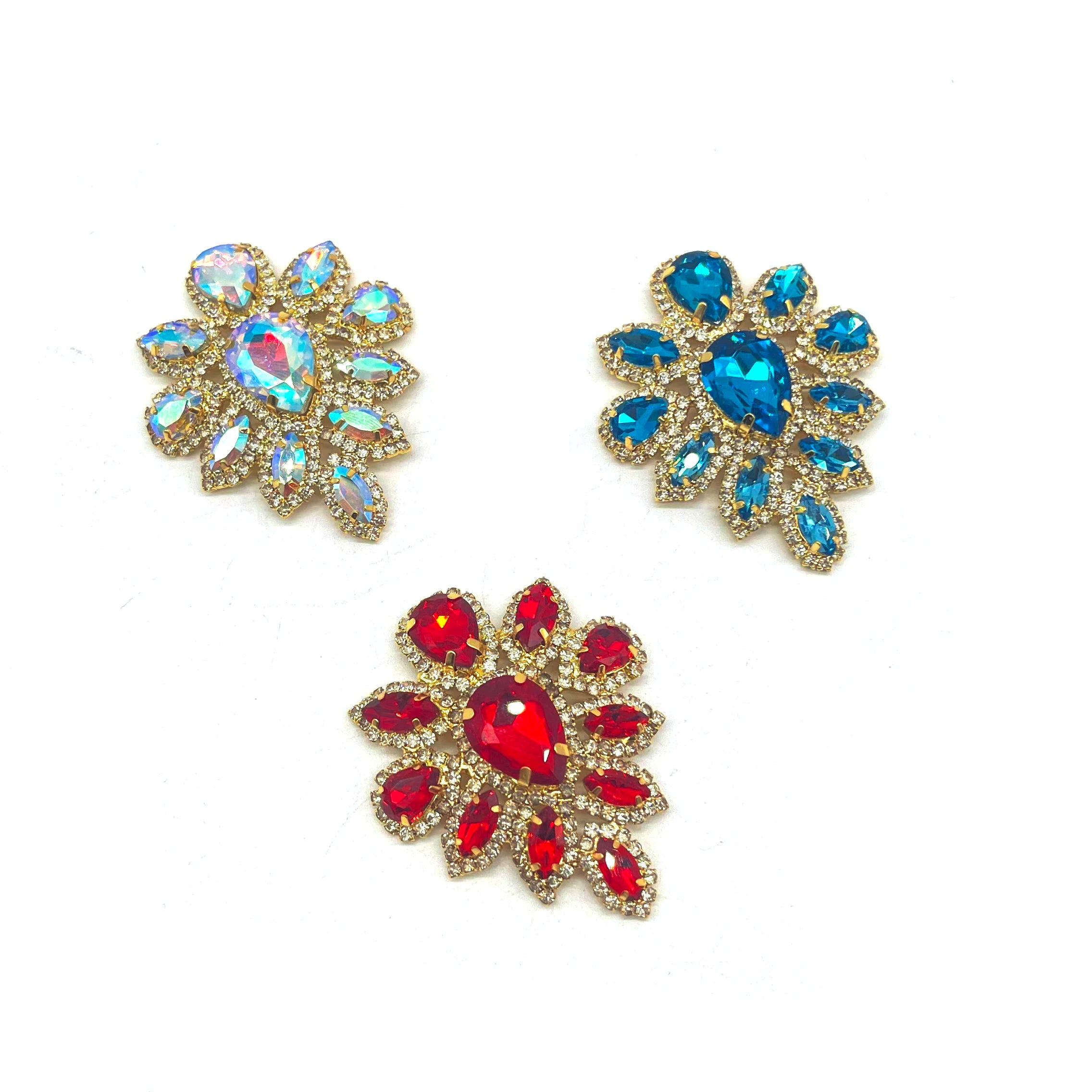AB Color Crystal Bridal Dress Patch Rhinestone Applique Drop Shape Sew-On Technique Garment Accessories Beaded Patch Appliques