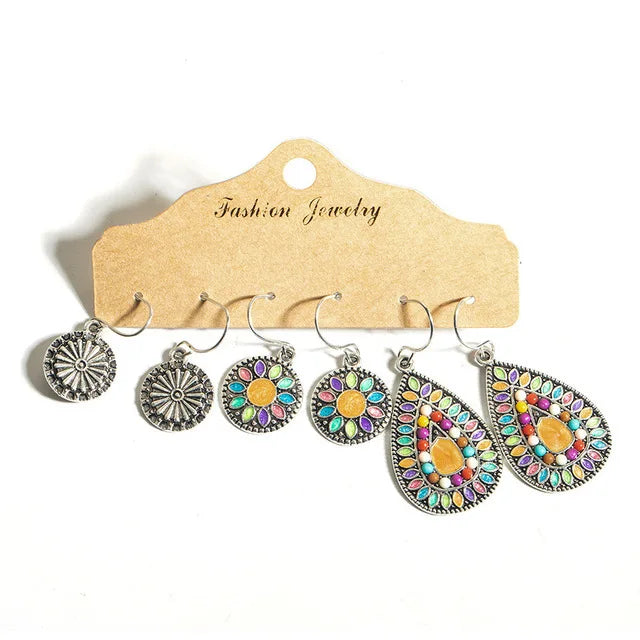 Hot Sale Boho Hoops Earrings Sets Colorful Drop Shape Alloy Earrings Jewelry 2025