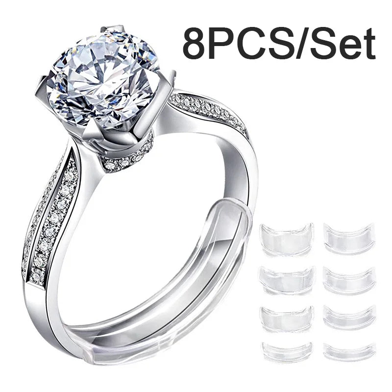 Ring Size Adjuster Tightener 8pcs/set Assorted Sizes Transparent Plastic Silicone Invisible Ring Sizer Adjuster for Loose Rings