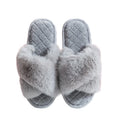 Woman Ladies Girls  Faux Rabbit Fur Fluffy Plush Home Open Toe  Cross Upper Indoor Slipper