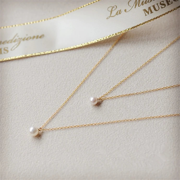 2025 Newest Women Choker Necklace Wholesale Tiny Freshwater Pearl Charm Thin Gold Chain