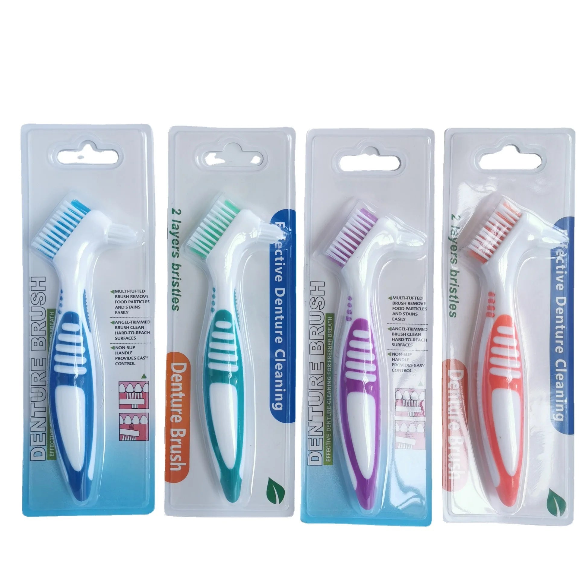 Premium Multi-Layered Nylon Bristles Portable Double Sided Toothbrush False Teeth Cleaner Denture Cleaning Brush