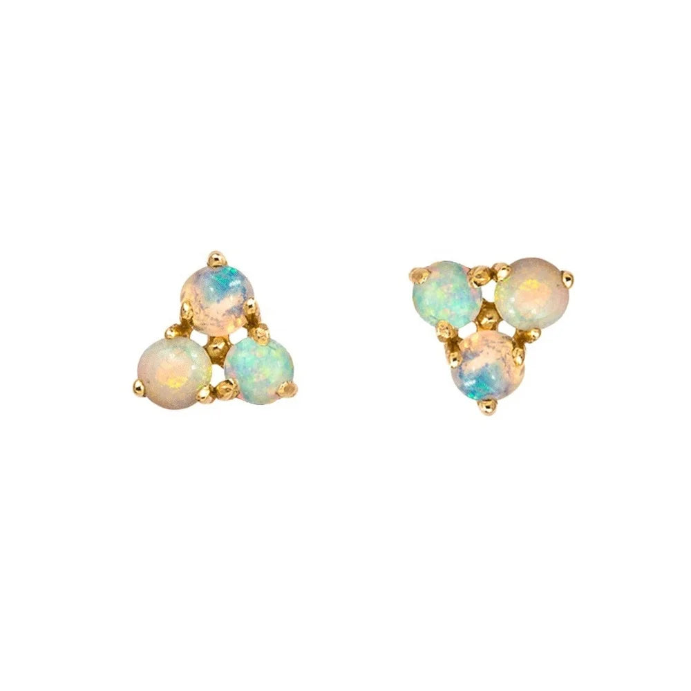 Fashion 925 Sterling Silver Fashion Three Opal Triple Delicate Stud Earring