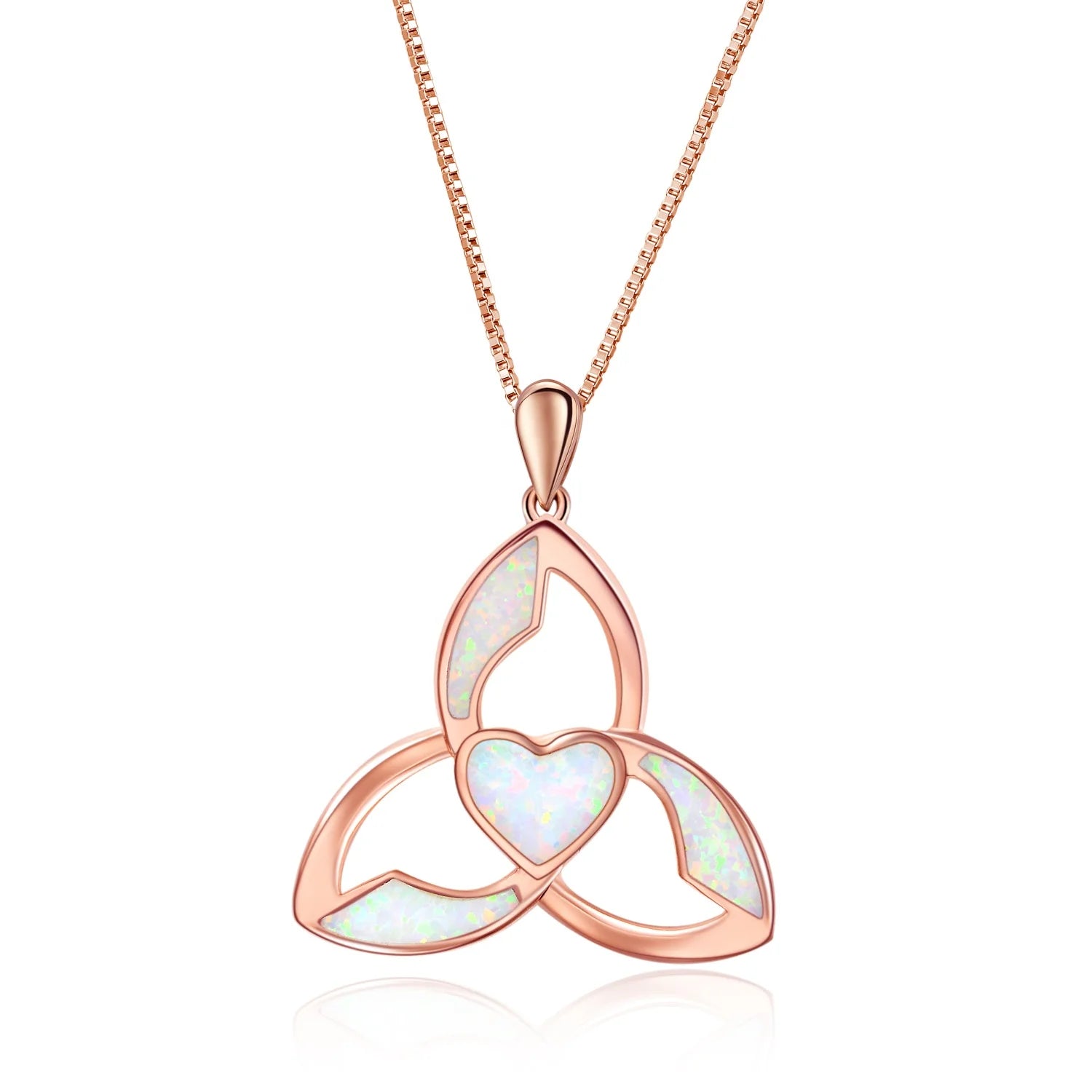 Fine Jewelry 925 Sterling Silver Celtic Knot Heart Opal Good Luck Cover Necklace for Women