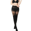 Fashion Trendy Women Sheer Thigh High Pantyhose High Waist Bow Stripe Mock Splicing Black Spliced Thick Tights