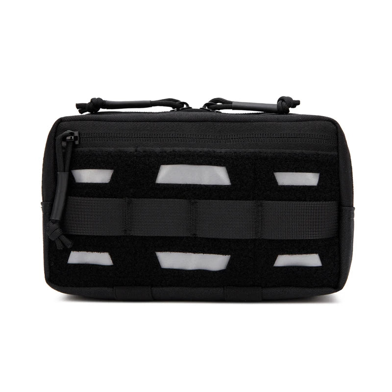 1000D Nylon Laser Cut Waterproof Durable Black Tactical Travel Tool Waist Pouch Bag with Reflective Stripe