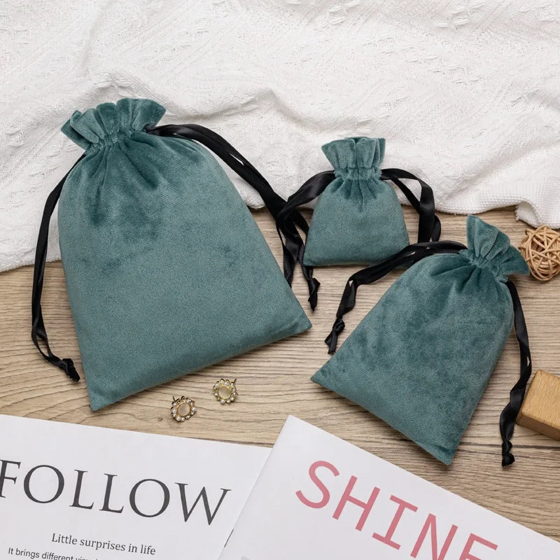 Custom Logo Blue Velvet Bracelet Gift Bag Oem Logo Velvet Dust Bag Drawstring Custom Logo