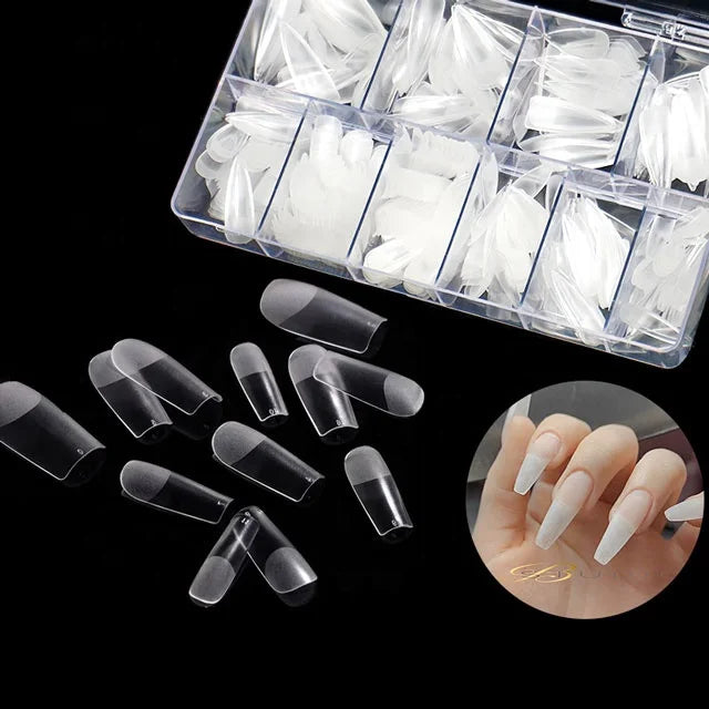 Hot Selling 500-Piece Trapezoidal Nail Extension Templates French Style Traceless Water Drop Design Salon Artificial Fingernails