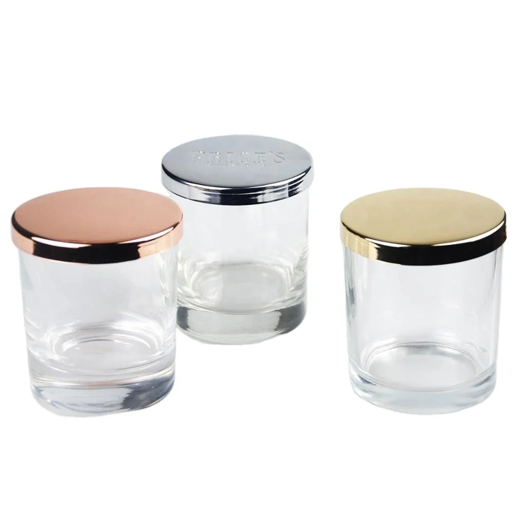 Electroplated Silver Metal Cover Glass Candle Jars with Lid Cylinder Home Decoration for Christmas