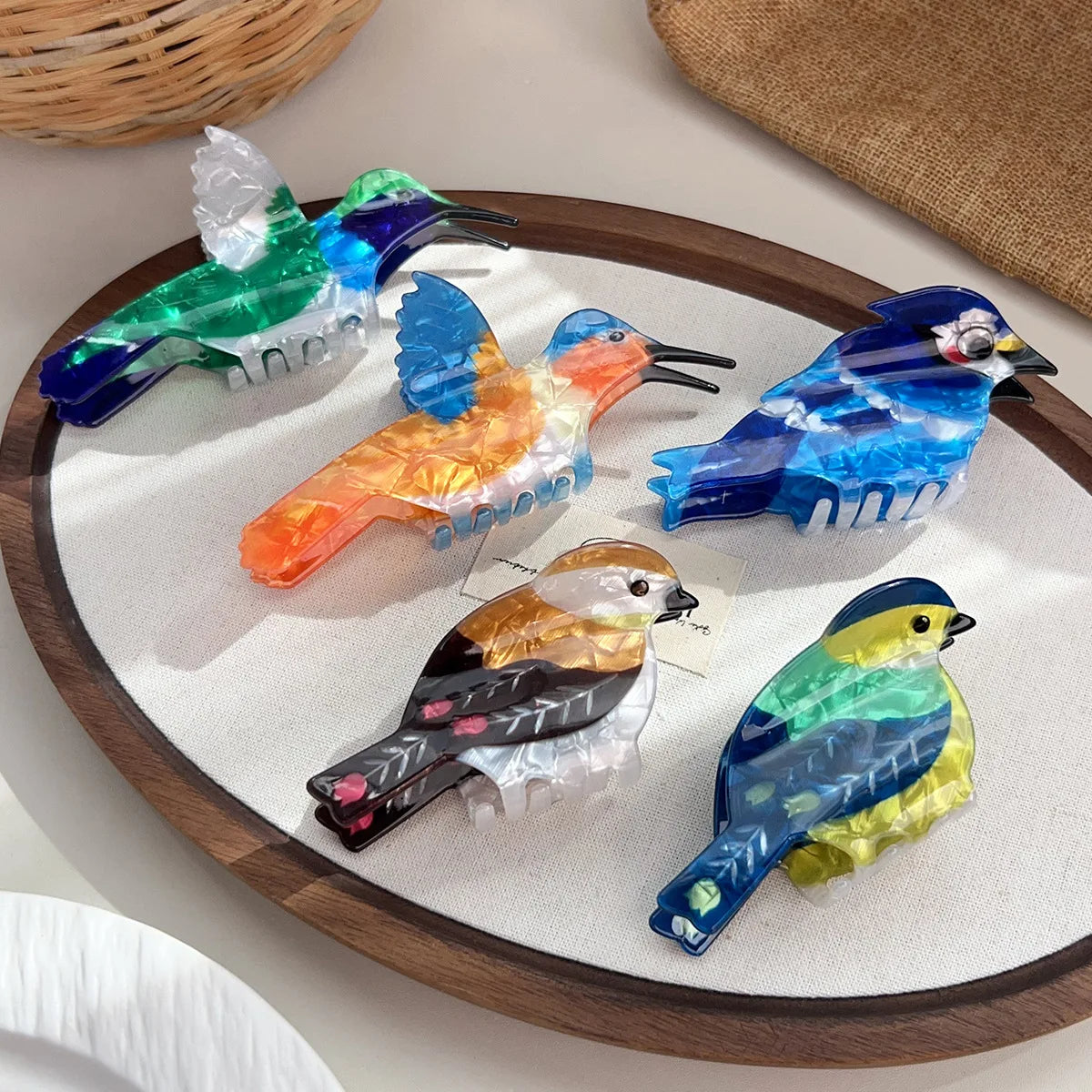 Birds Marble Claw Hair Clip Bow Spring+Acetate Customized Color Fashion Fine Workmanship Catch Clips for Women and Girls