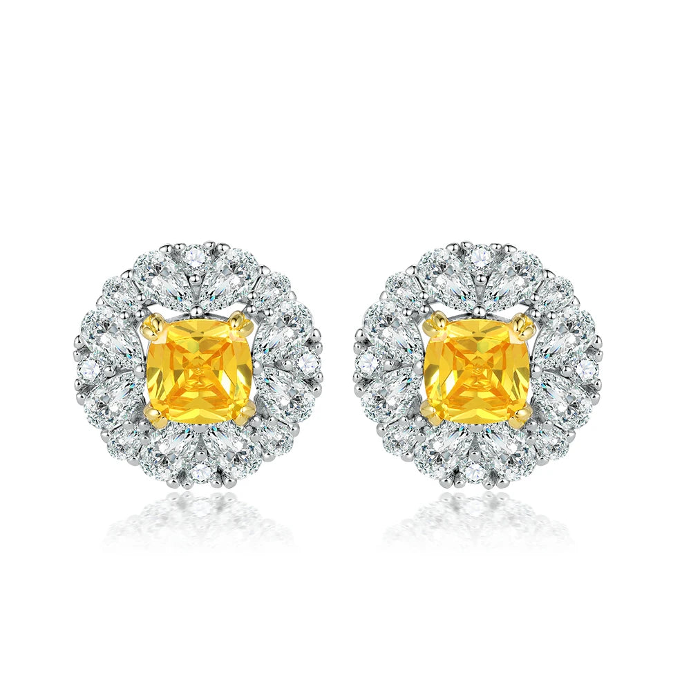 New Arrival Jewelry Luxury Classic 925 Sterling Silver Gold Yellow Gemstone Stud Earrings