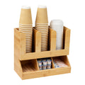 Bamboo Coffee Station Organizer Disposable Cups and K-Pods Organizer 6 Compartments Condiment Rack Wood Coffee Organizer