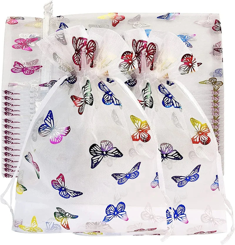 Colorful Butterfly Design Organza Drawstring Gift Bags for Wedding Festival for Christmas Diwali Small Treat Jewelry Chocolate