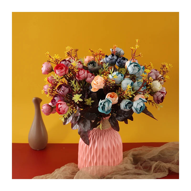 Xiangde 15 Head Pearl Tea Bag Hot Selling Indoor Silk Modern Design Artificial Flower Decorative Customized Cheap Rose Bud