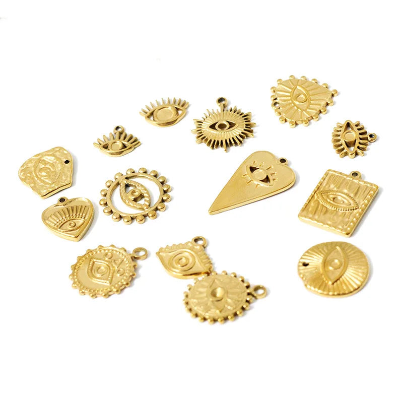 Demon Eye 18k Gold Plated Charm Irregular Coin Heart Bar Charm Jewelry Making for Pendant Necklace Bracelet