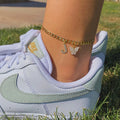 HOVANCI Wholesale Fashion Summer Anklet Acrylic Pink Butterfly Alphabet Letter Pendant Stainless Steel Chain Anklet