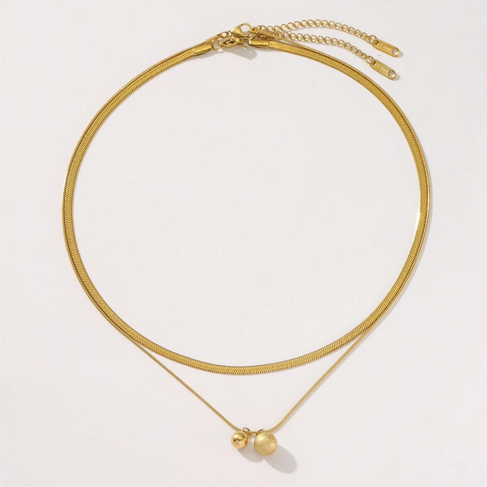 Personalized Snake Chain Double Layer Choker Necklaces Jewelry for Women Cheap Stainless Steel 18K Gold Plated Necklace in Stock