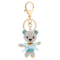 Creative Cute Gold Plated Metal 3D Bear Charm Keychain Accessory Sparkle Rhinestone Crystal Bow Small Bear Key Chain