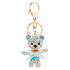 Creative Cute Gold Plated Metal 3D Bear Charm Keychain Accessory Sparkle Rhinestone Crystal Bow Small Bear Key Chain