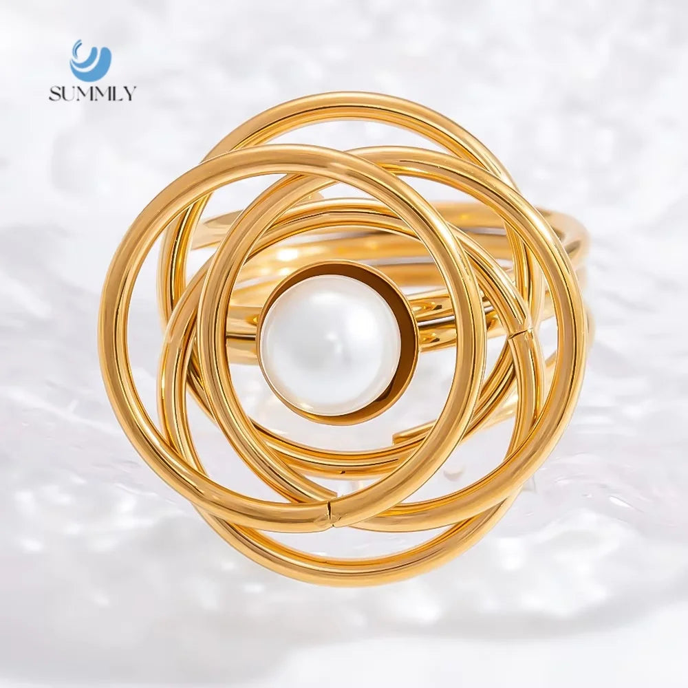 SUMMLY Classic Wholesale Personalized Multi-Layer Rotating Irregular 18K Gold Plated Stainless Steel Ring Fashion Jewelry