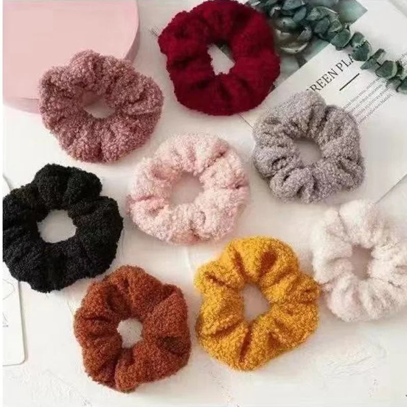 Wholesale Winter Plush Hair Ties Band Curly Fleece Boucle Scrunchies Furry Fur Teddy Fuzzy Sherpa Fluffy Scrunchie