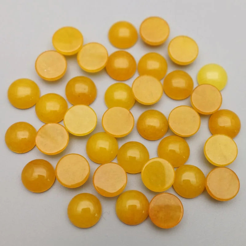 Hongzhuo Natural Stone Round Yellow Color 10mm Cabochons Beads Gemstone Jewelry Making for Wholesale Crystal Healing Stones Crafts