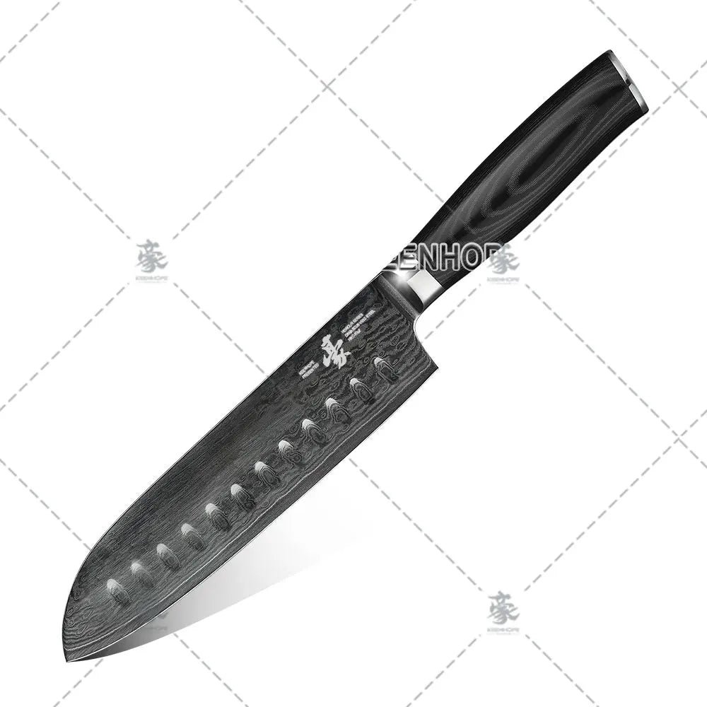 KEENHOPE 7 Inch Japanese Santoku Sushi Knife 67 Layers Damascus Steel VG10 10Cr15CoMoV Core HEROISM G10 Handle Kitchen Knives