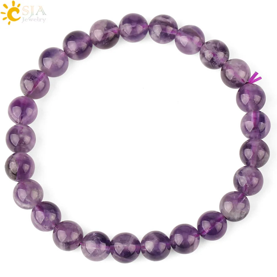 CSJA Wholesale Energy Yoga Healing Natural Crystal Rose Quartz Stretch Stone Beaded Bracelet for Men Women G255