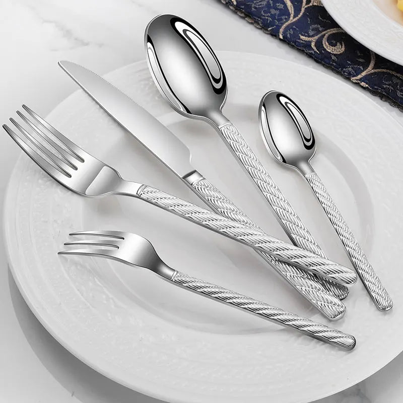 Cross-border  High-grade Thick Hemp Hemp Grain Hotel Home Stainless Steel Western Tableware Steak Knife Fork and Spoon