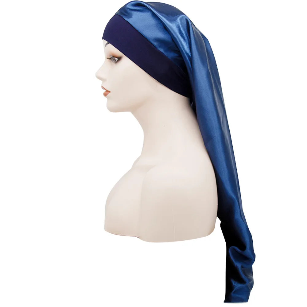 Madeshine Long Tail Silk Bonnets Edge Wraps Homme Polyester Satin Daily Four Seasons Adult Women Night Head Wrap Sleeping Cap