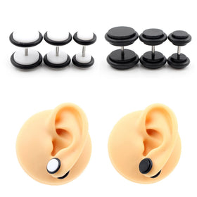 Alisouy 2 Pieces Trendy Stud Earrings Acrylic Fashion for Men Women Party Gift White Black 6mm 8mm 10mm
