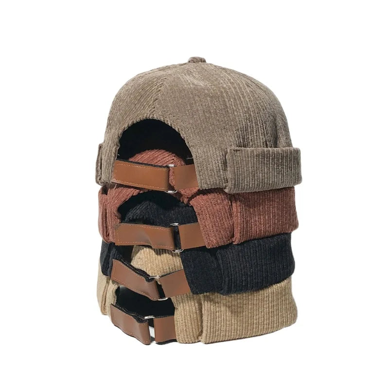 MIO Retro Brimless Hat Corduroy Men's and Women's Borderless Roll Cuff Beanie Docker Hat Landlord Hats