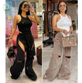 Fashion Loose Straight-leg Flared Casual Pants Multi Zipper Pocket Zipper Loose Sports Pants for Women