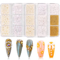New Arrival QIAO 6grid Box Professional Use 3D Beige White Pearl Mini Art Nail Accessories Kit 630-1000PCS