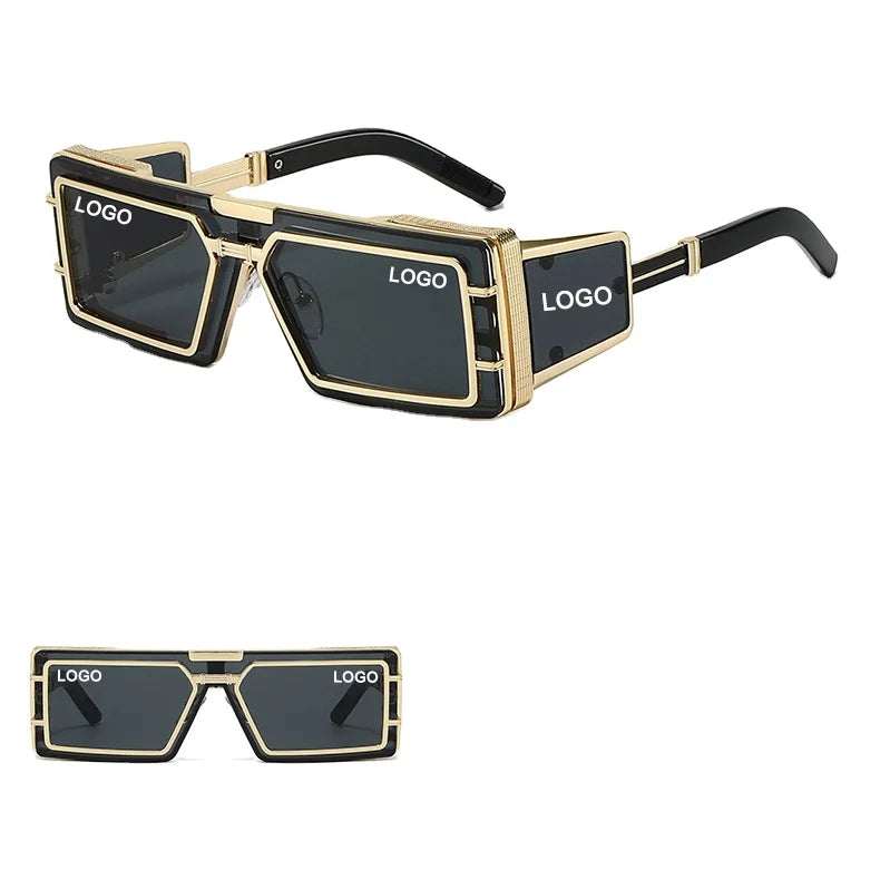 DL Brown Fashion Futuristic Eyewear One Piece PC Lenses UV400 Steampunk Rectangle Sunglasses Women Custom Logo