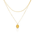 Chris April PVD Gold Plated 316L Stainless Steel Double Layered Overlap Snake Chain Eight-pointed Star Ellipse Pendant Necklace