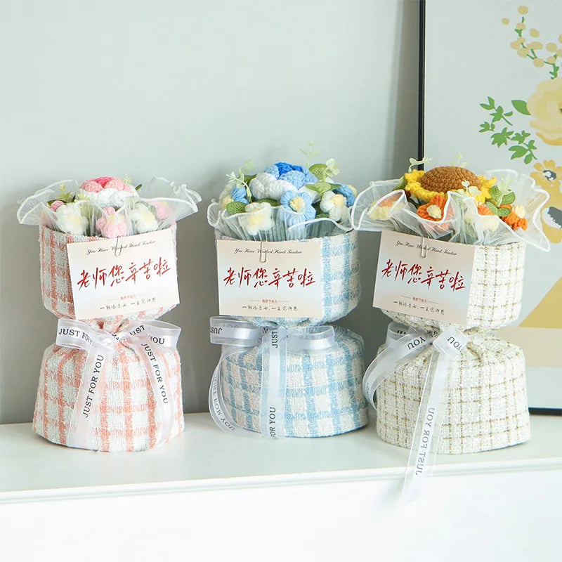 Hand Crochet Flowers Finished Product for Gifts Eternal DIY Handmade Flowers Cotton Newest Holiday Decoration for Teachers' Day