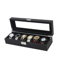 Luxury 6-Inch Woven Design Black PU Leather Wrist Watch Storage Display Box with Comfortable Leather Cushions