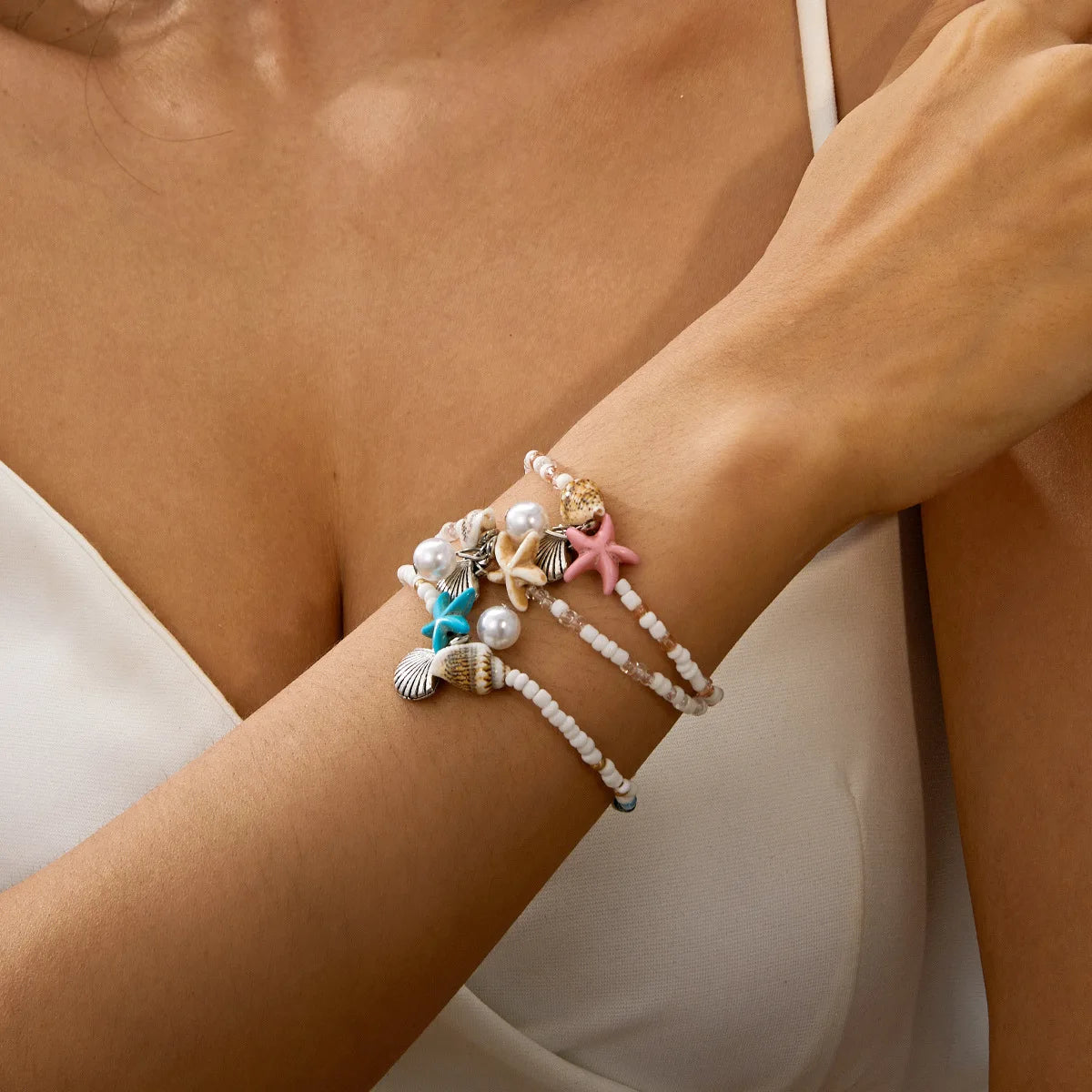 Summer Hot Sale Whelk Shell Bracelet Women Bohemian Seed Bead Starfish Shell Bracelet for Girls