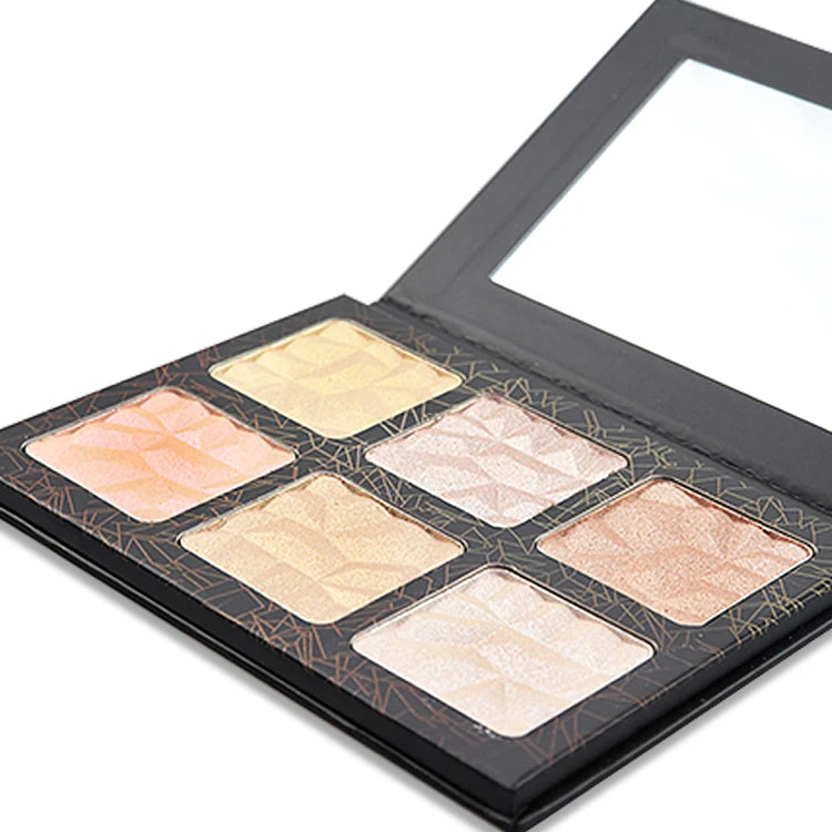 Private Label High-gloss Powder Press Highlighter Makeup Brighten Beauty Makeup Highlighter Set 6 Color Hot Selling